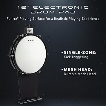 Lemon T550 12 Kick Electronic Drum Pad, Single-Zone Mesh Head | Compatible with Roland, Alesis Nitro Max, Yamaha DTX, Simmons & Donner, Expansion Pad, Rack Mount