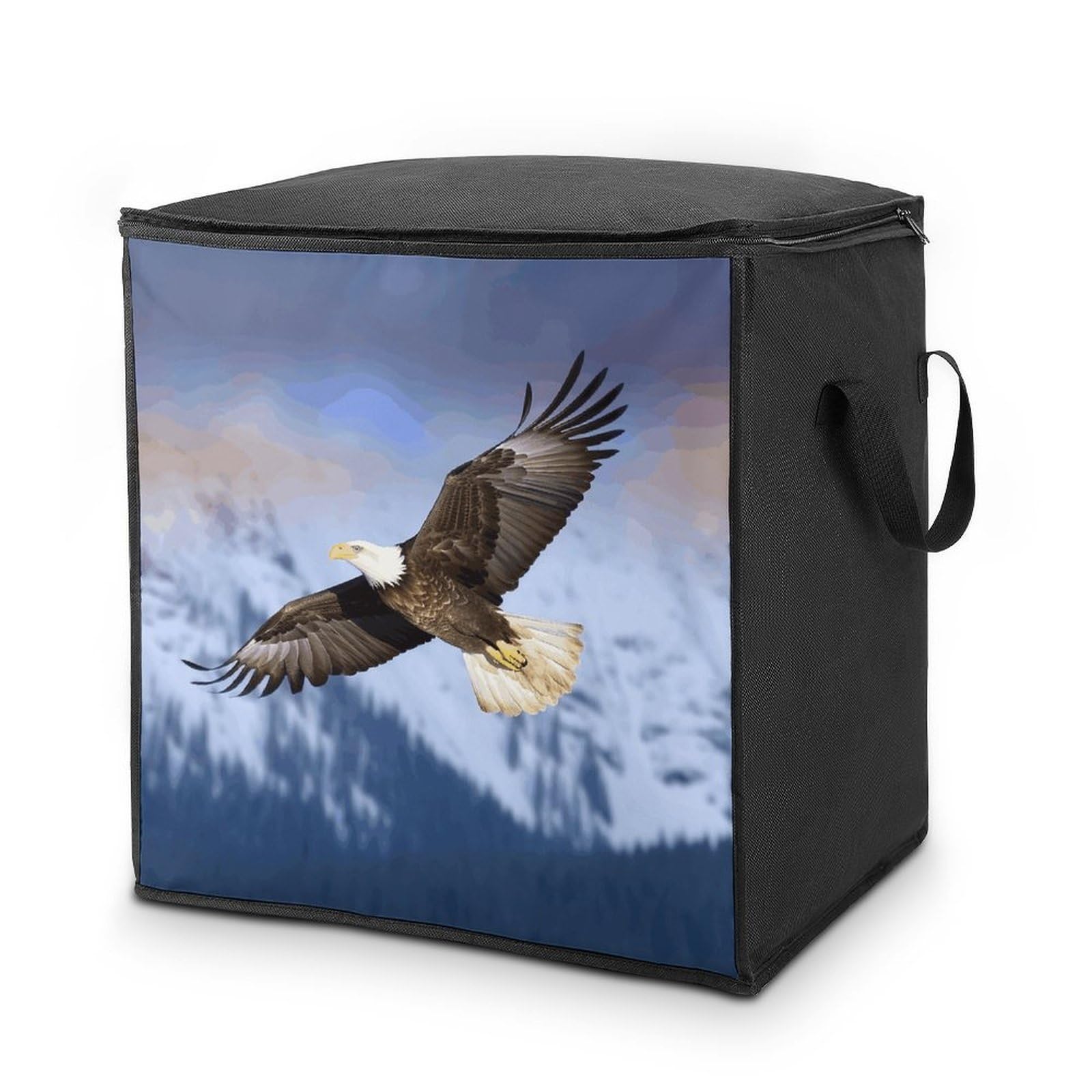 Bald Eagle Flying Storage Bag with Zippers And Handle Extra Large Bedding Comforter Storage Bag Foldable Blanket Storage Bags Fabric Moving Bags for Closet Organizer (70L)