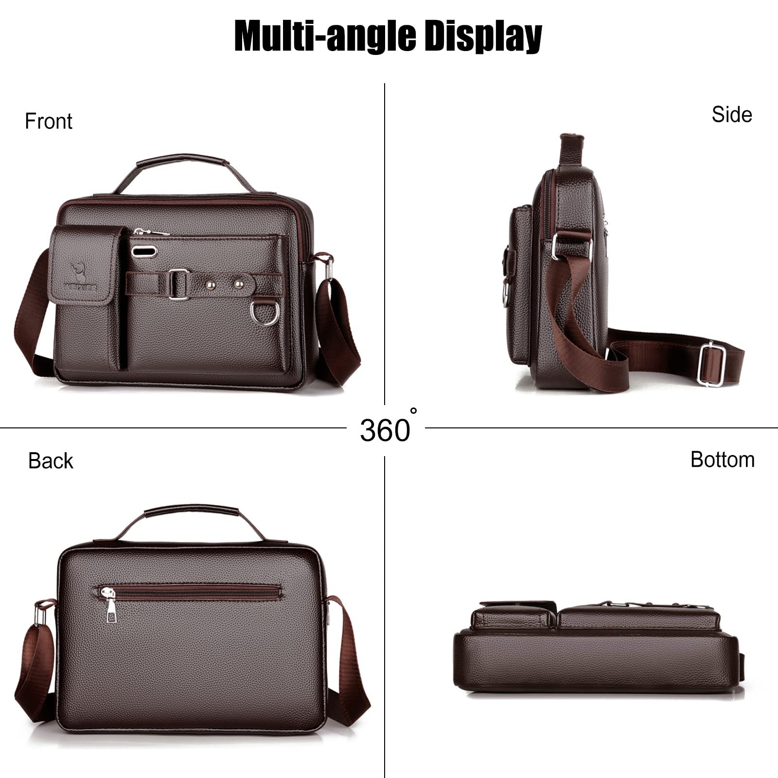 FANDARE Retrò Ventiquattrore Uomo Porta PC in PU Pelle, Borsa a Tracolla da Lavoro Messenger per Ufficio Università Insegnanti Scuola Business Marrone