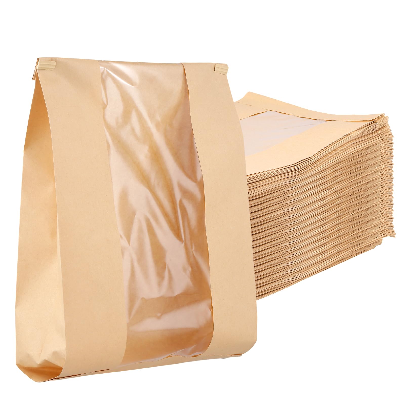 KEILEOHO 100 pezzi 35 x 21 x 9 cm marrone grandi sacchetti per pane con finestra, sacchetti di carta marrone per pane fatto in casa, caramelle, pagnotta, biscotti e regali