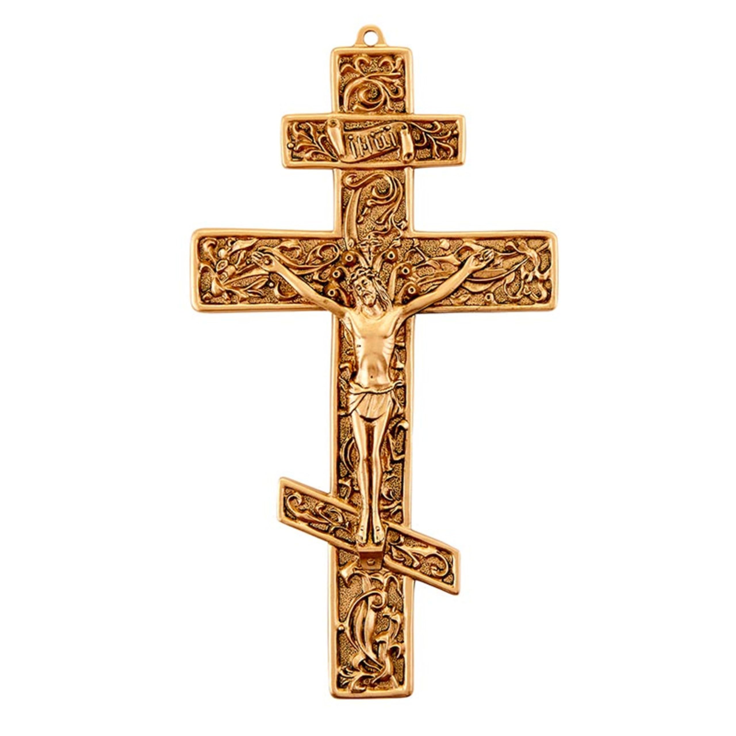 Christian Brands Crucifixes - Pewter Filigree Greek Orthodox Hanging Wall Cross, 8.5" H, Gold Finish