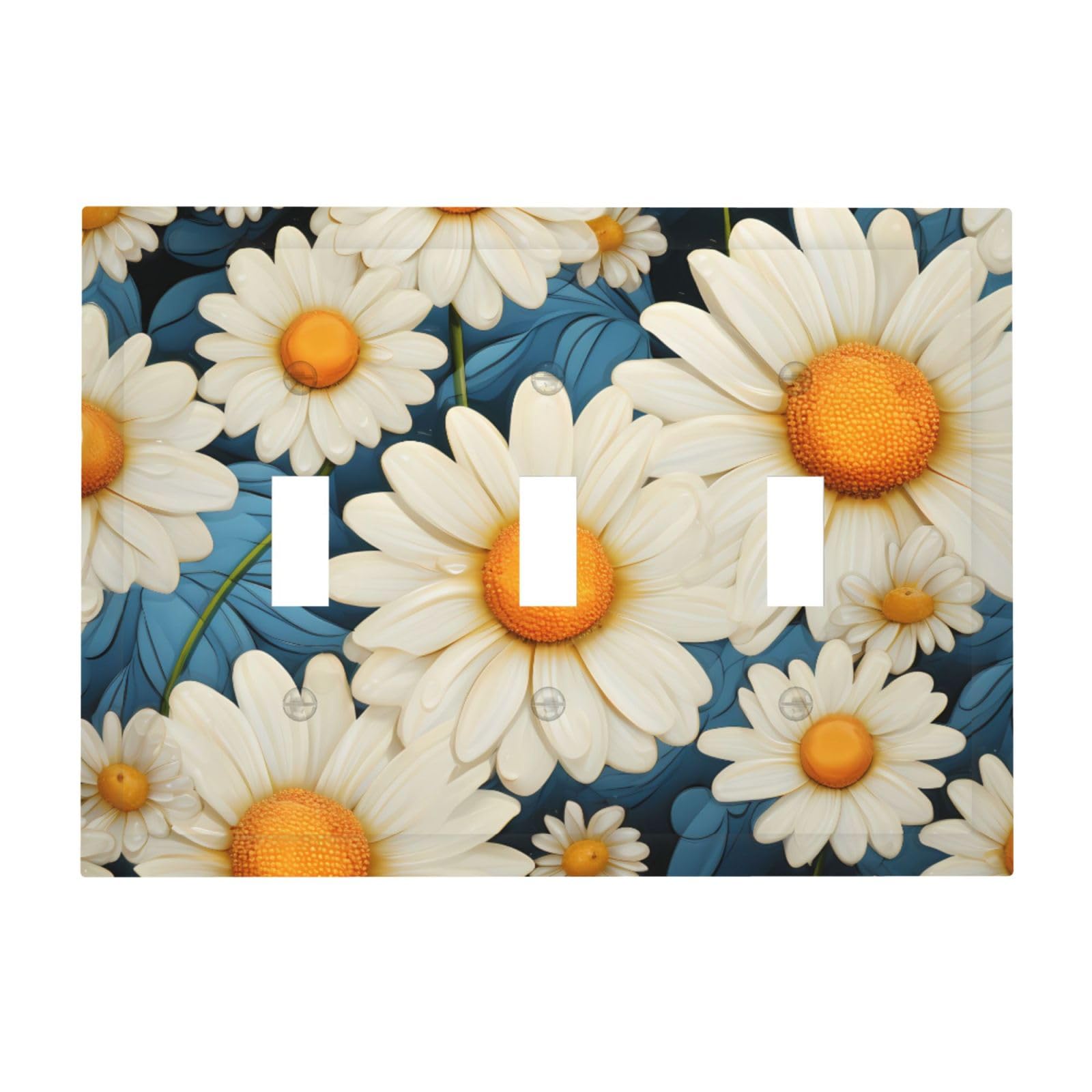 3-Gang Decorator Wall Plate Daisy Light Switch Cover Triple Toggle Receptacle Wall Plate Mid Size 4.8" x 6.7" Wallplate Unbreakable Polycarbonate Outlet Faceplates Covers
