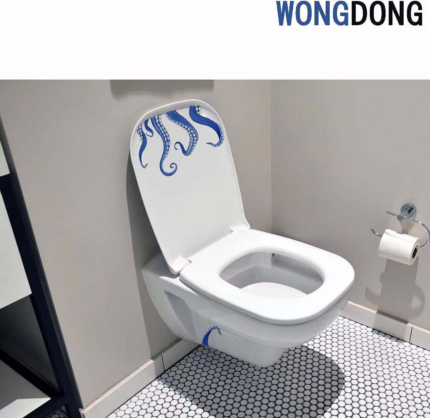 Octopus Kraken Tentacles Toilet Lid Decal Wall Stickers, Blue Sea Monster Design Wall Decals, Peel and Stick Bathroom Decorative Sticker (Blue)