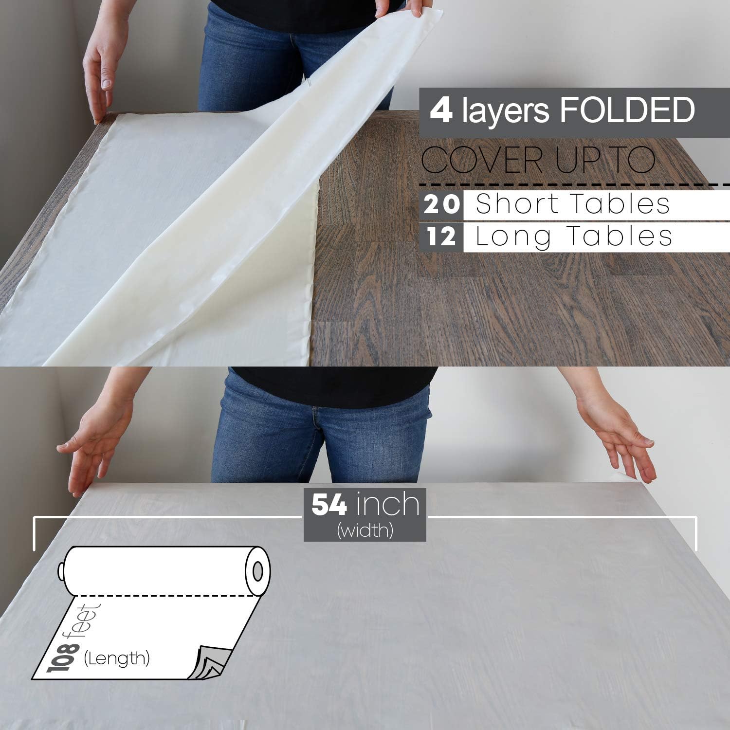 Neatiffy Disposable Plastic Table Cloth Roll | 54 in x 108 Ft Waterproof Tablecloth | Table Cover for Rectangle, Square, Round Oval Tables | Picnic, Party, Banquet, Birthdays, Weddings - Ivory