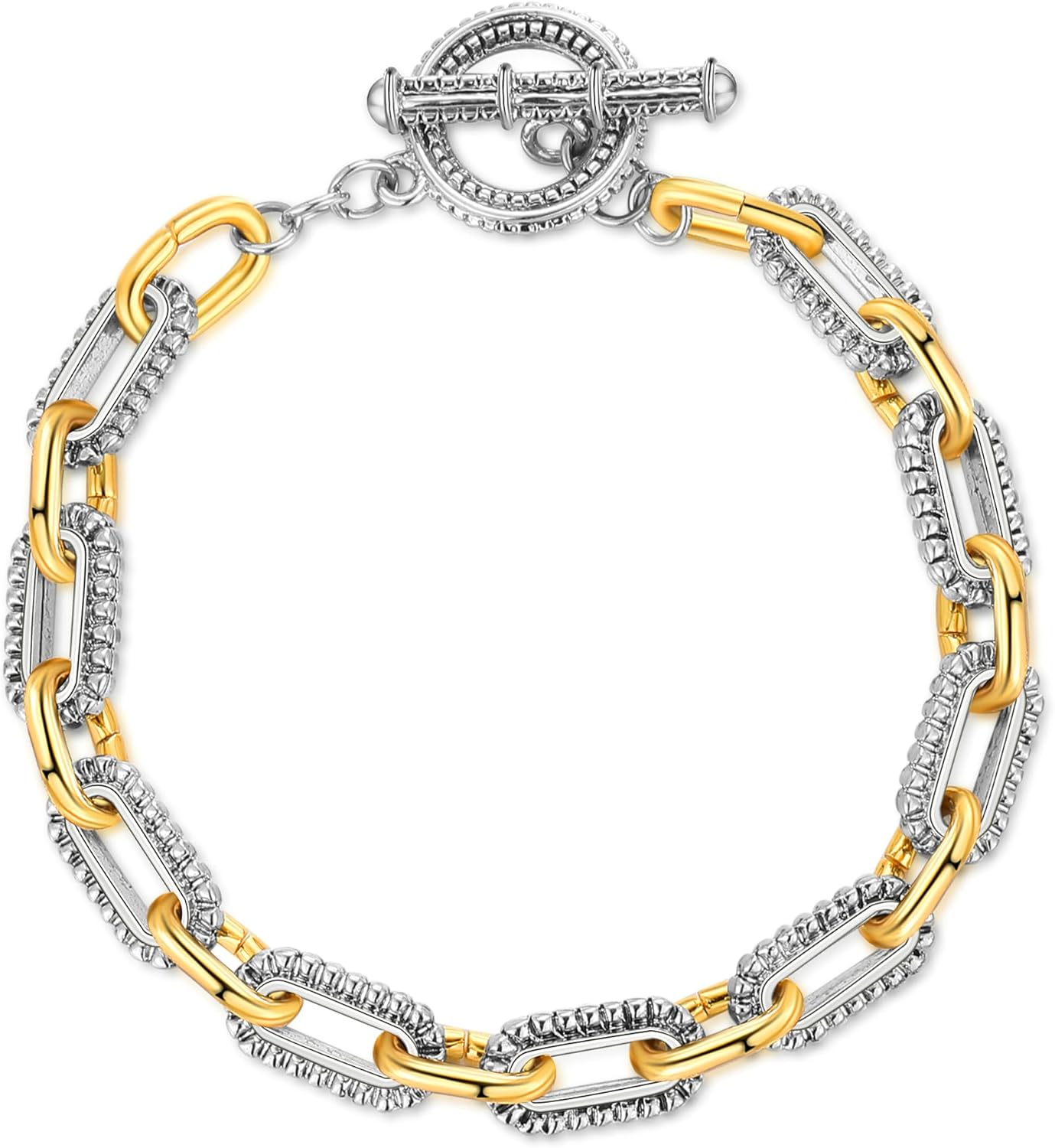Mytys Link Bracelet for Women Gold and Silver 2 tone Circles Chain Wire Bangle Bracelets