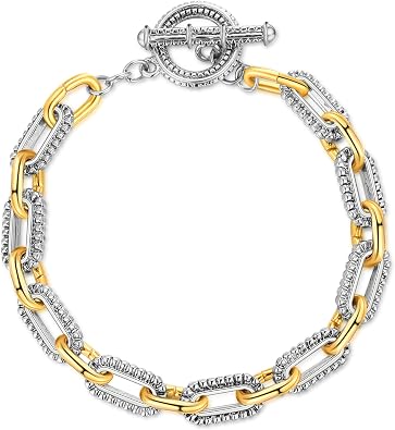 Mytys Link Bracelet for Women Gold and Silver 2 tone Circles Chain Wire Bangle Designer Inspired Bracelets Gift