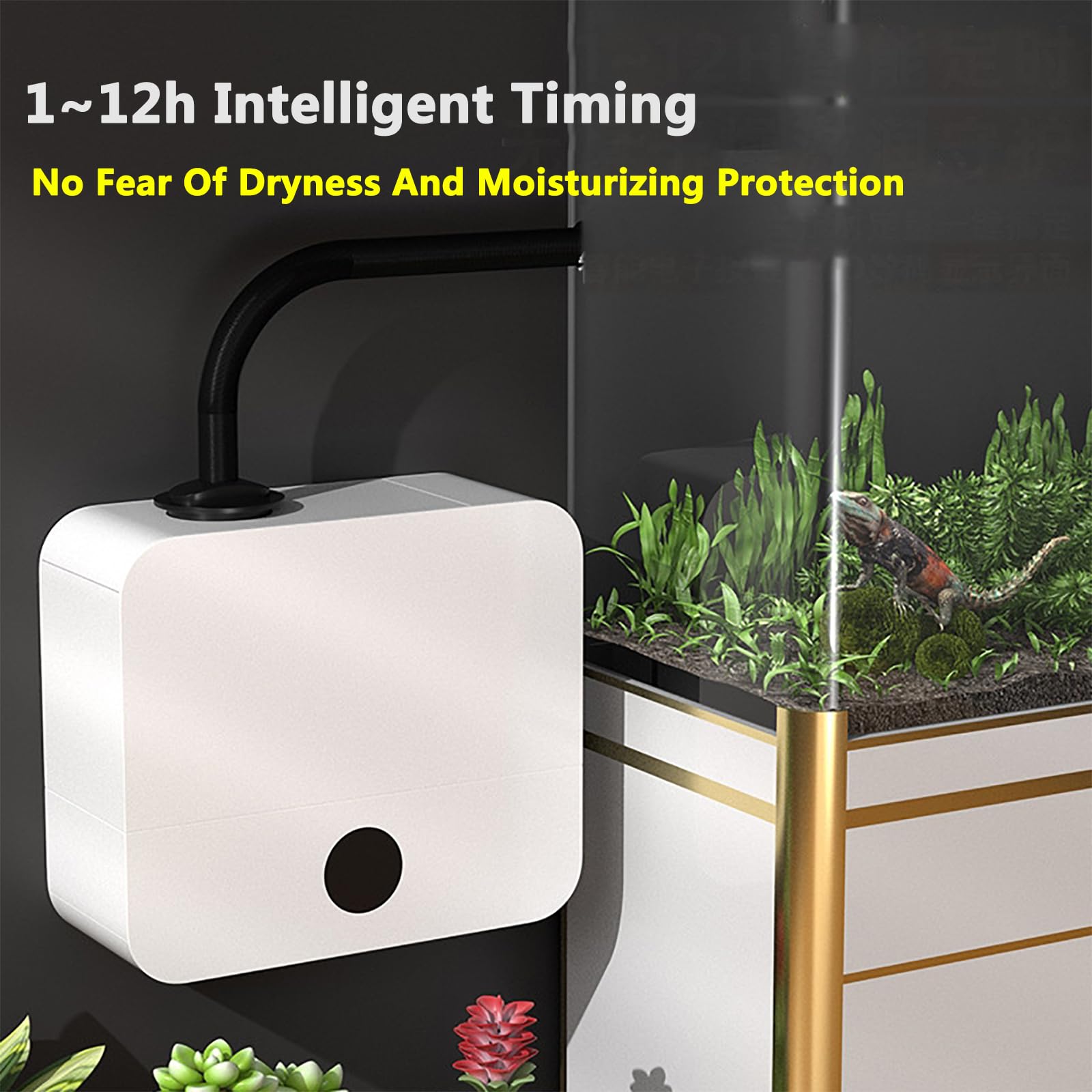 Humidificadores para Reptiles,Sistema Nebulización para Terrarios 2.5L con Manguera Retráctil 60~180cm,Volumen Atomización 200ML/H Y 3Velocidades Ajustables,Temporización 1-12H