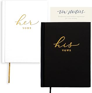 J&A Homes Wedding Vow Books His and Hers – Perfectly Sized, Hardcover Vow Booklets with Gold Foil Lettering – Vows Book Her & Him, Wedding Essentials Idea, Wedding Registry Gifts (Black Ivory, Gold)