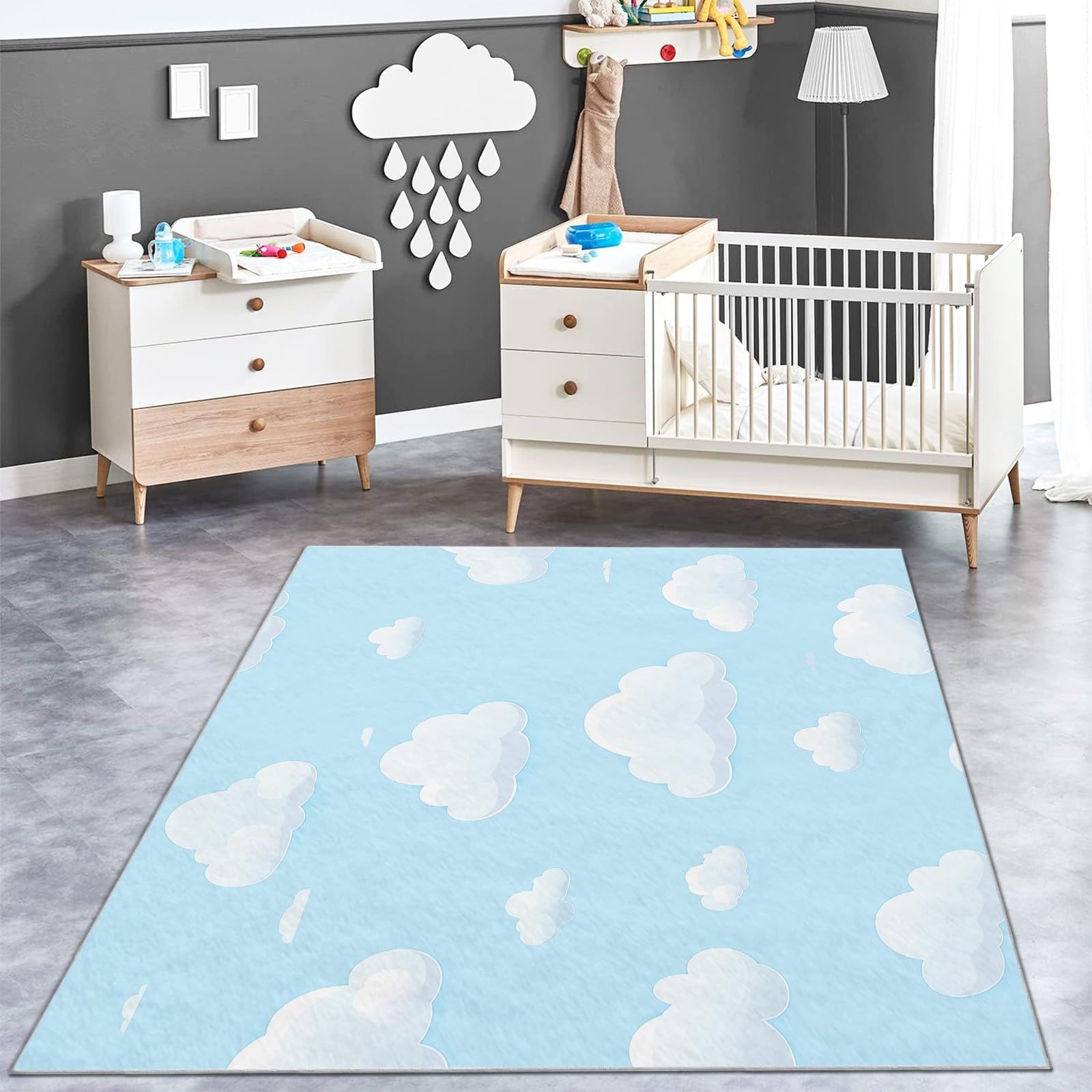 Tapis de chambre fille ciel bleu 3D en flanelle douce grand format 180x250 cm