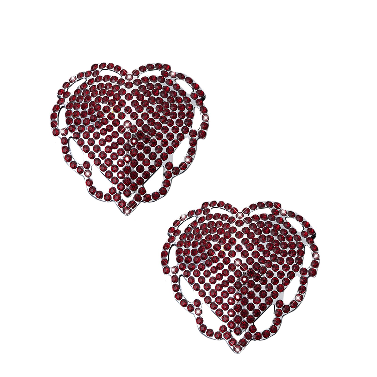 Uitndvyte Women's Crimson Red Reusable Nipple Covers Pasties Nipple Stickers Heart Rhinestones Sticky Breast Petals Nipple Covers For Girls