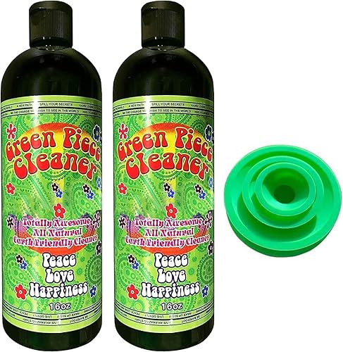 Green Piece Limpiador de vidrio 2 botellas-16 oz - con juego de 3 tapones de silicona - Excelente para la limpieza y prueba de olores