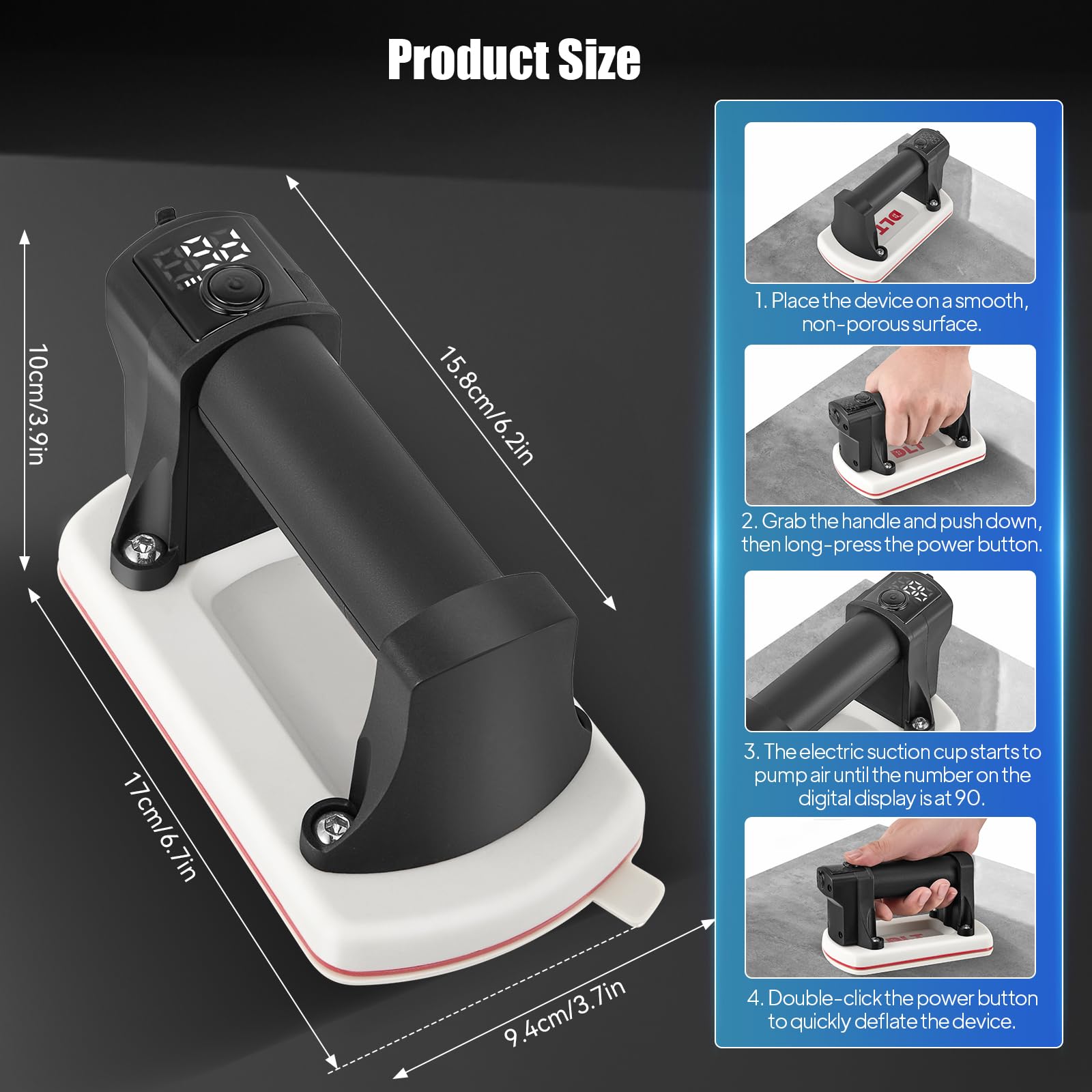 Elevador de vacío con batería, elevador de azulejos, vacío eléctrico, aspirador de cristal eléctrico con succión automática y pantalla LCD, ventosa de vacío eléctrica para azulejos, vidrio, mármol