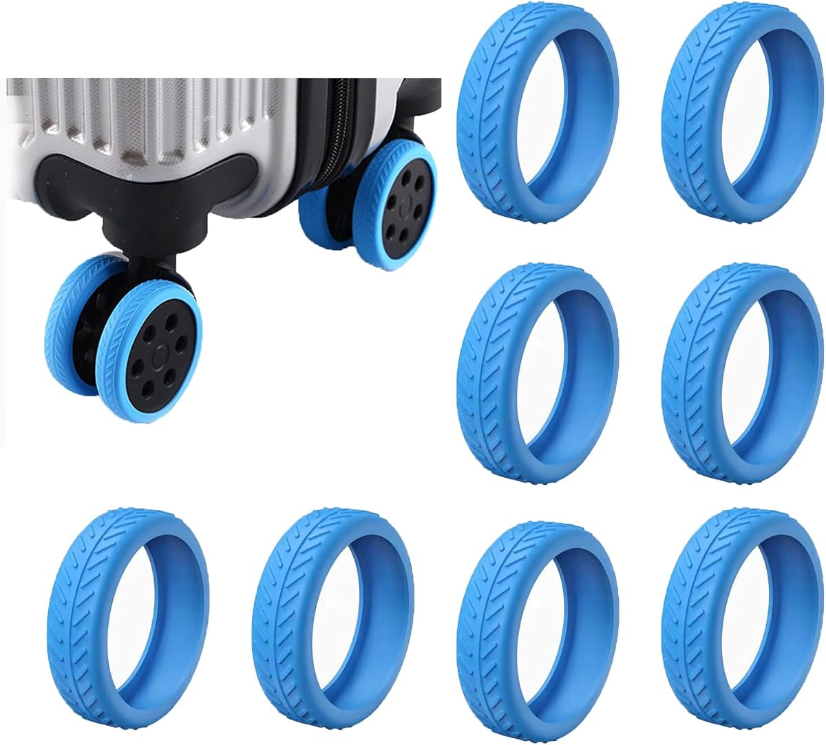 8 Pcs Luggage Wheels Protection Cover, Carry On Luggage Wheel Covers, Anti Slip & No Noise Wheels Protector (Blue)