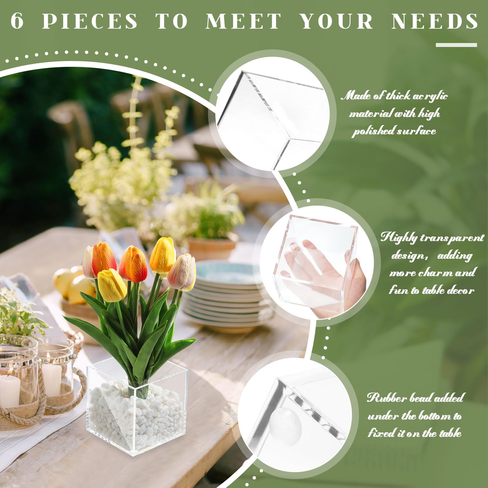 Square Flower Vase, Flower Acrylic Vase Clear Cube Shape Flower Vase Decorative Centerpiece for Wedding Home Office Floral Decor (12 Pieces, 4 x 4 x 4 Inch)