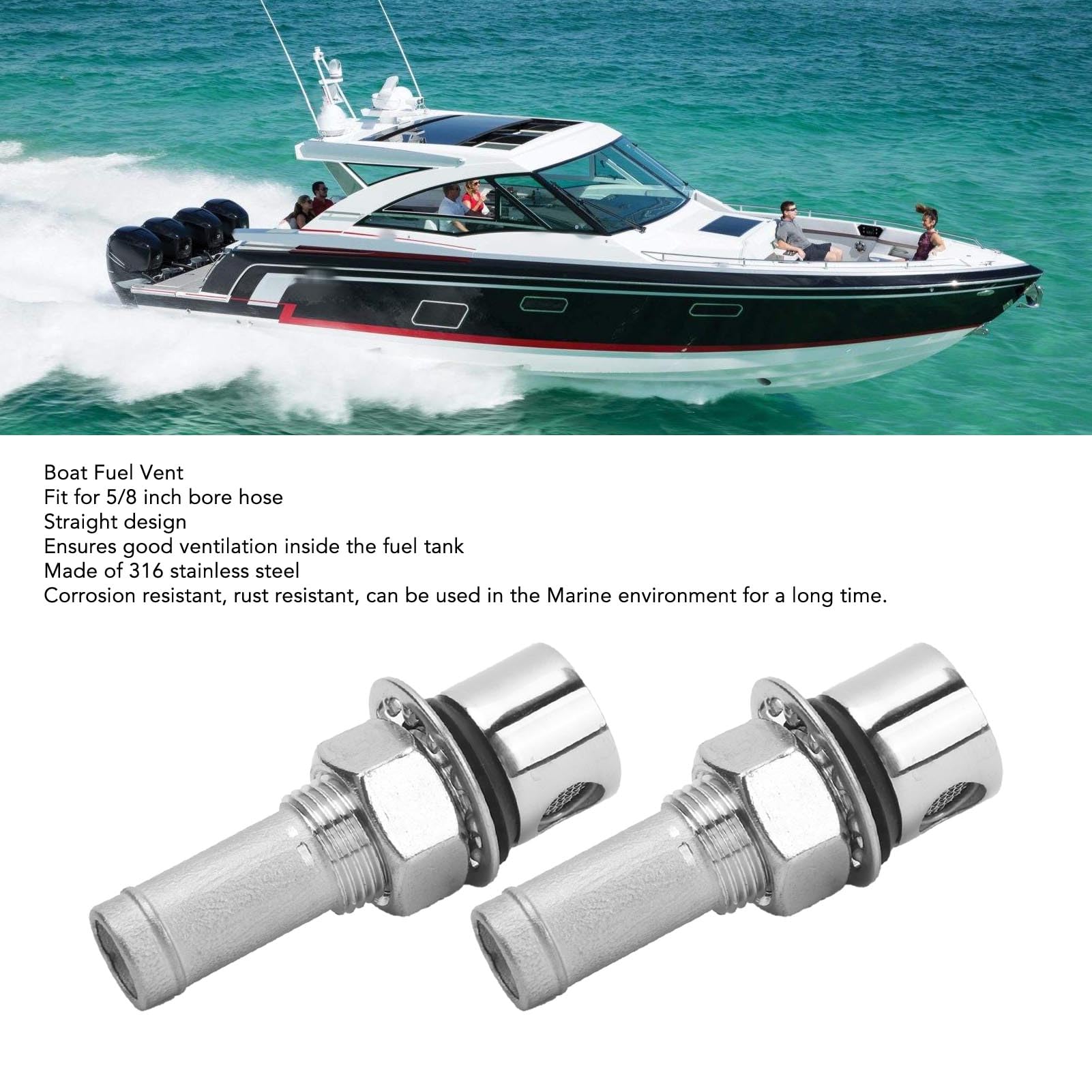 Serbatoio del Gas Combustibile Marino Adatto per lo Sfiato | Carburante per Barca Dritto in Acciaio Inossidabile 316 Adatto per Sfiato | Installazione Semplice per Yacht | 4 Pezzi