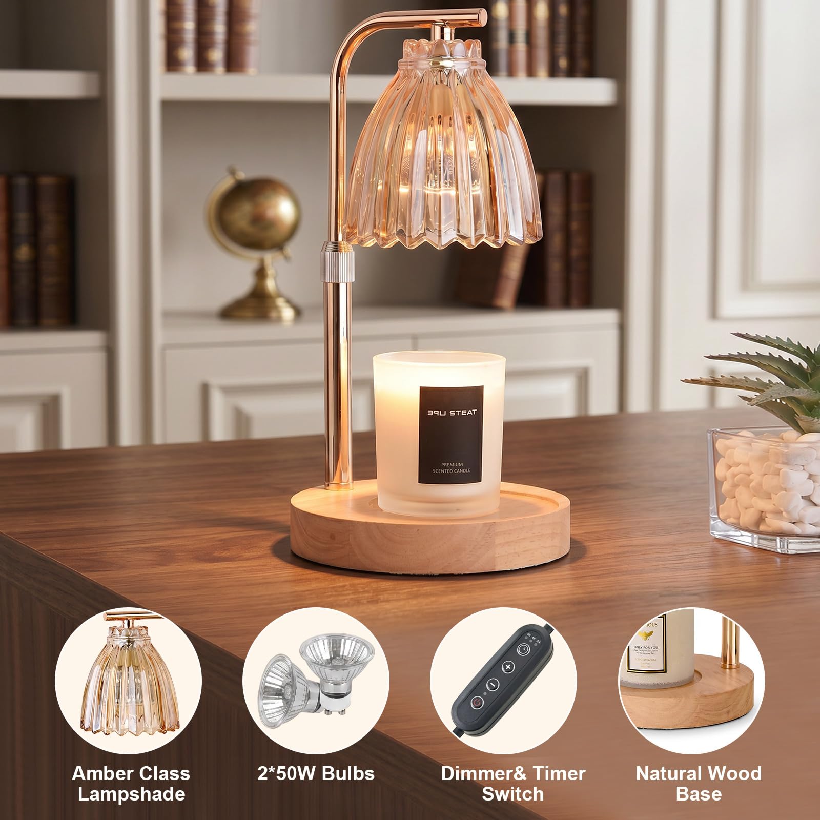 GKXLH Timer & Dimmable - Lampada scalda candela con 2 lampadine (strisce