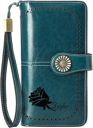 Cartera de pulsera personalizada, carteras con nombre grabado personalizado con bloqueo RFID, gran capacidad, cartera de mano para tarjetas de