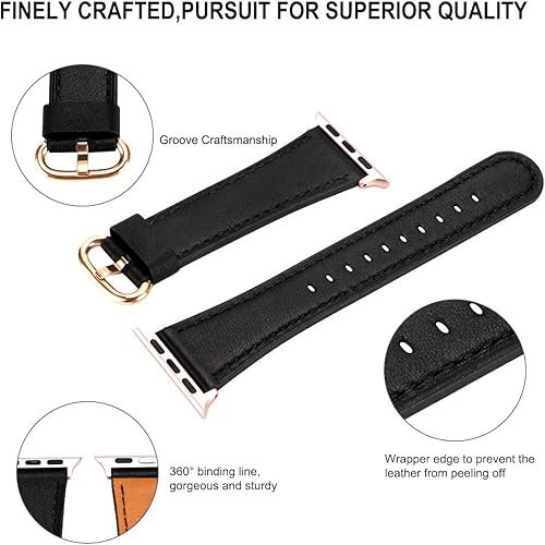 Miniatura 2 de Huafiy - Correa iWatch de repuesto, de cuero granulado en la parte superior, para iWatch Series 5, Series 4, 3, 2, 1, Sport y Edition, 42 mm 44 mm.