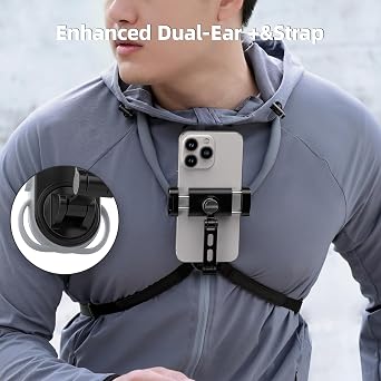 TELESIN Neck Phone Holder POV/Vlog Neck Mount for Phones with Phone Clip | Hands Free Phone Neck Holder w Chest Strap Neck Selfie Mount Video Recording for iPhone Samsung Google Pixel and All Phones