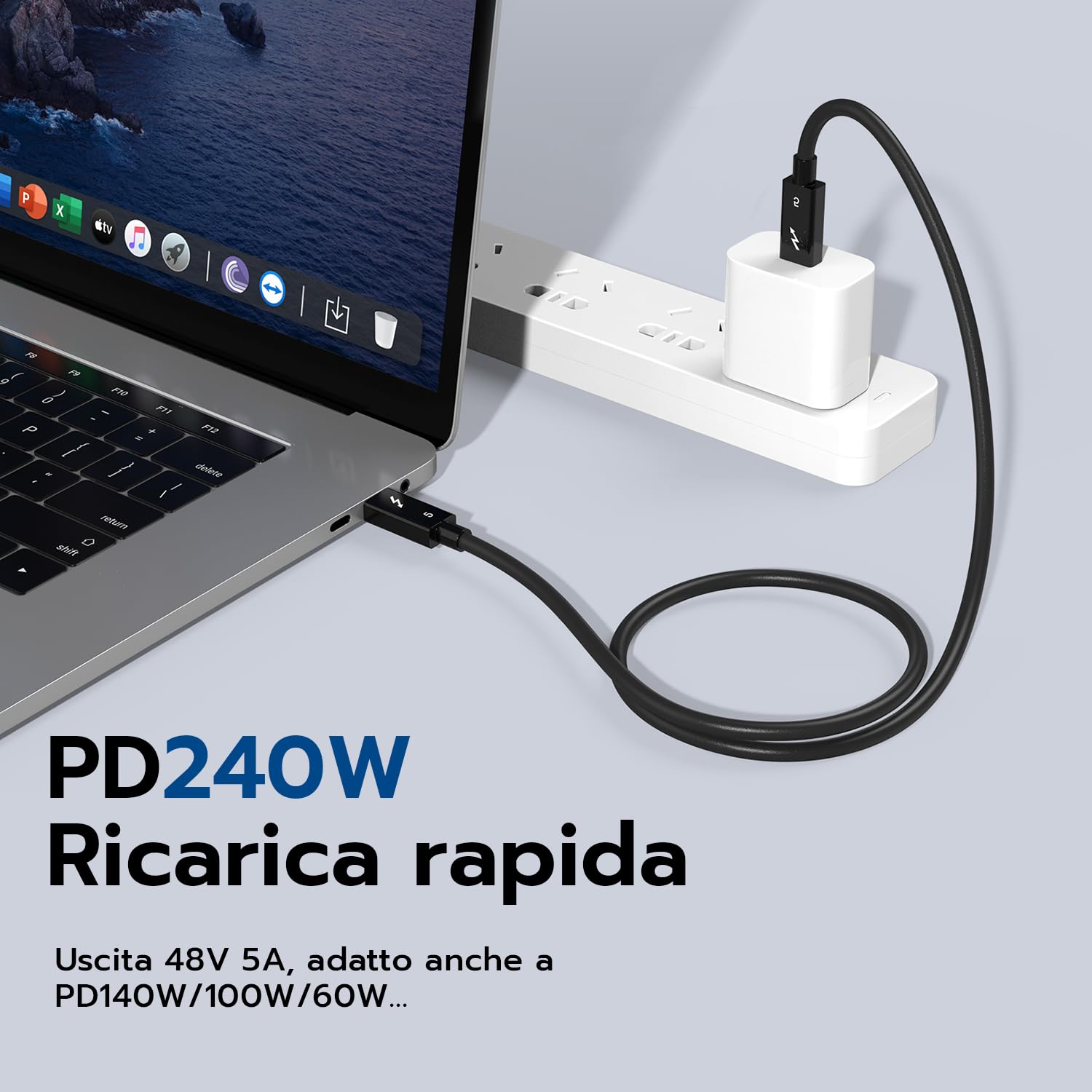 Mcbazel Cavo Thunderbolt 5 con 80Gbps Trasferimento dei Dati, 120 Gbps Larghezza di Banda e Ricarica da 240W, Supporto 6K/8K, Compatibile con Thunderbolt 3 e 4, USB 4 e USB-C, 1M