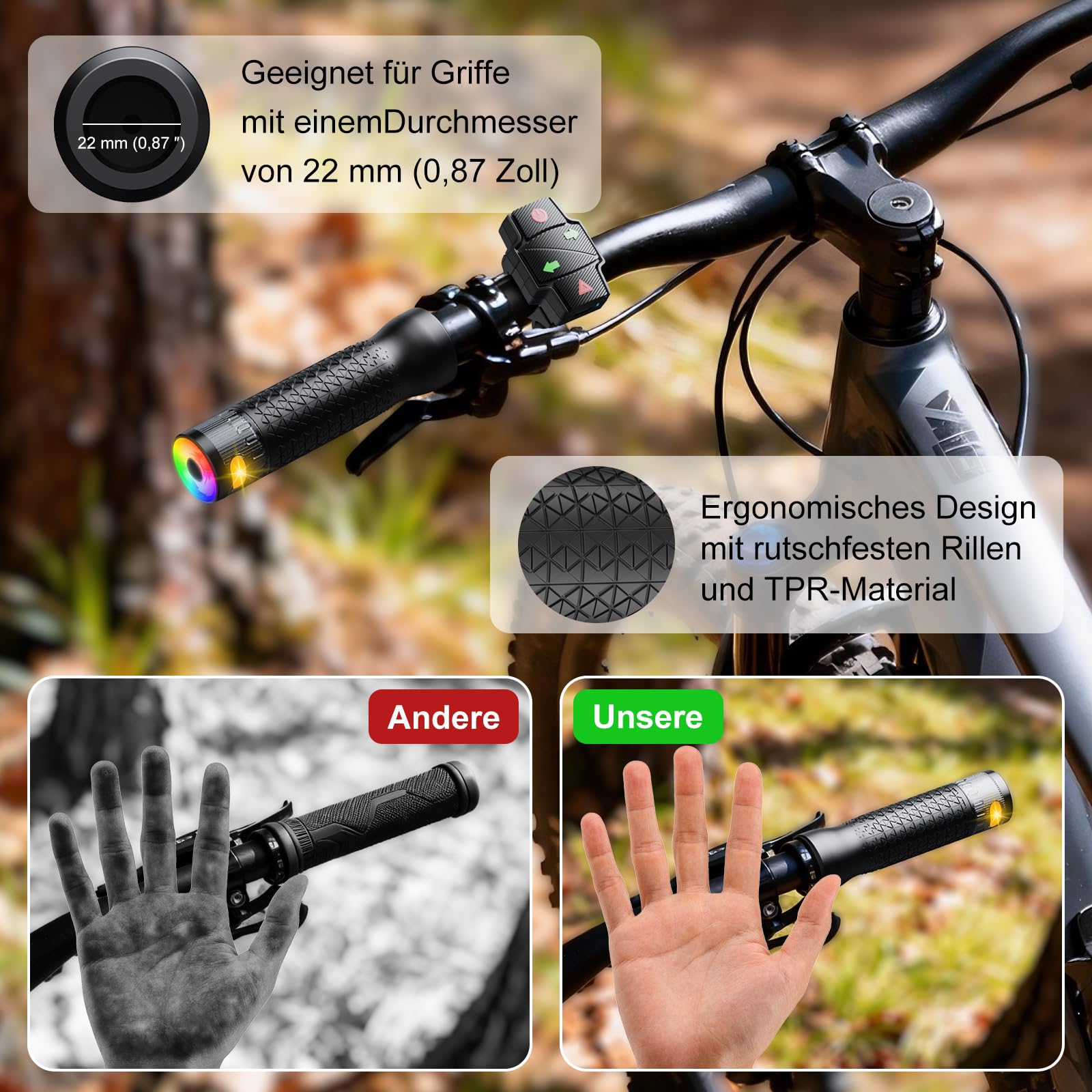 E Scooter Blinker Griff mit Farbwechsel-Lichtern, Roller Blinklicht mit magnetischer Ladestation & Fernbedienung Warnlicht für Xiaomi M365/Pro2/1S, Ninebot G30 Ersatzlenker, Scooter-Zubehör