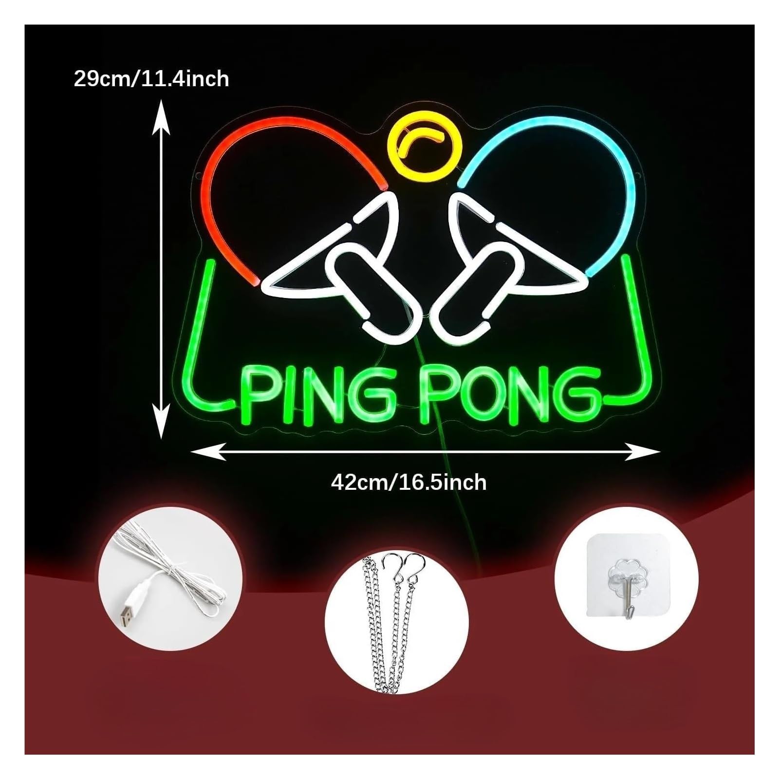 Decoración Lámparas Letrero De Neón PING PONG Con Luz Regulable Y Alimentación Por USB Para Amantes Del Tenis De Mesa, Decoración Deportiva Personalizada, 42cmx29cm