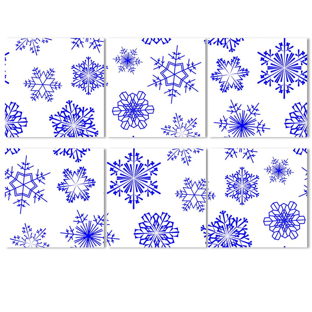 LMYSXAOZ Tile Stickers Stick on Tiles, Self Adhesive Wall Tiles for Bathroom Kitchen, Oil Proof DIY Peel and Floor Snowflake 20x20cm (24PCS,Dark Blue)