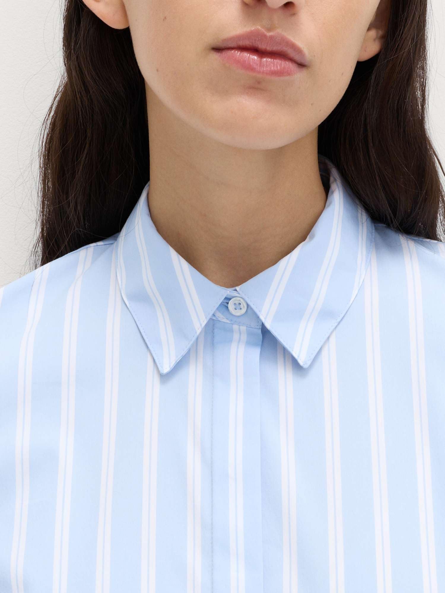 Marks & Spencer Donna Ricco di Cotone a Righe con Colletto Aderente Camicia – con Stretch – Concealed Placket