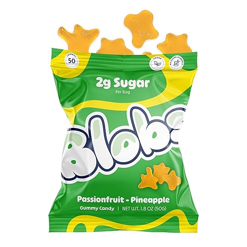 Blobs Caramelos de gomitas bajos en azúcar y bajas en calorías para niños y adultos, sin alcoholes de azúcar, veganos, ingredientes limpios, 1.8