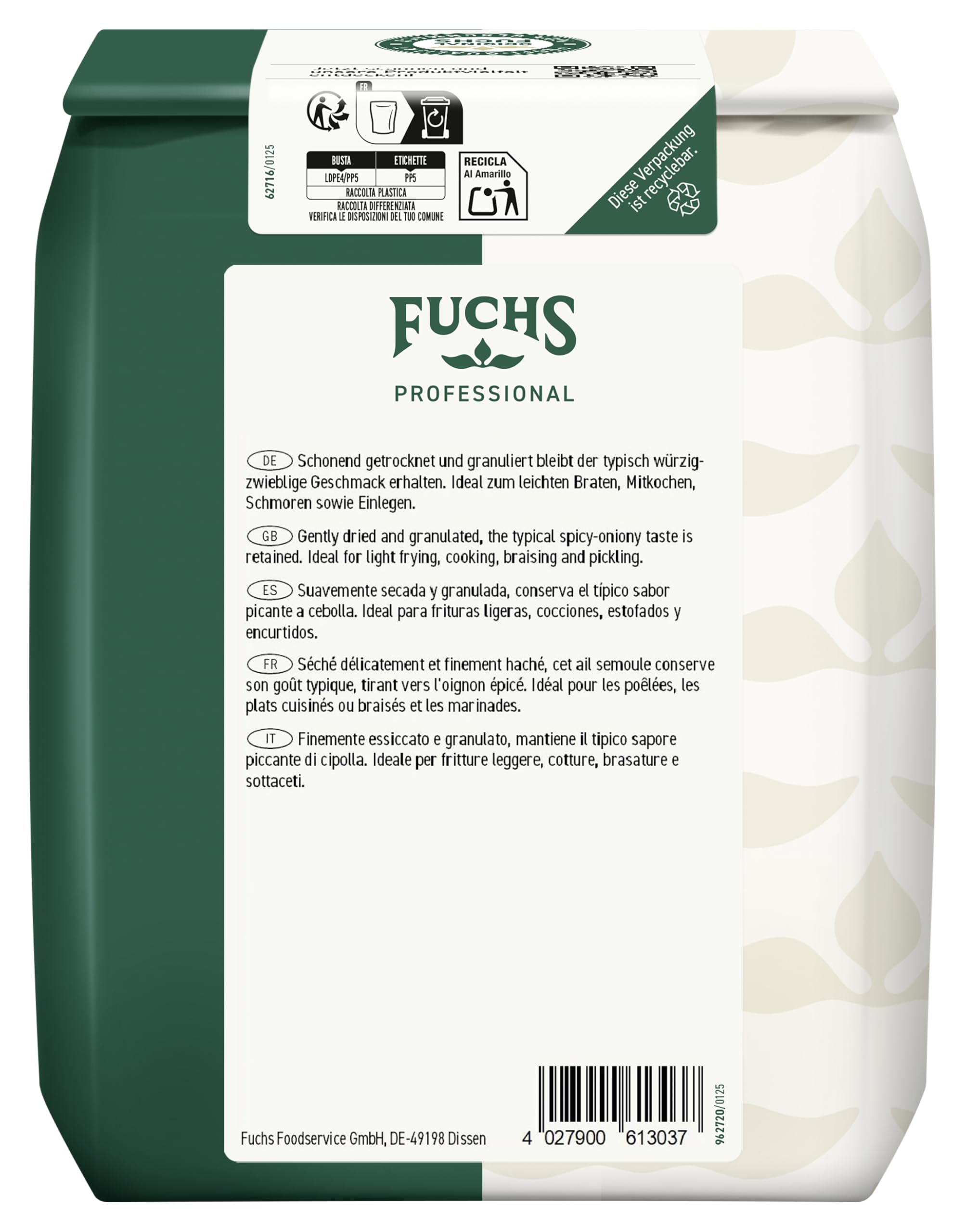 Fuchs Professional - Ail semoule | 1 kg dans un sac | Poudre d'ail pour assaisonner les plats de viande, de légumes et de poisson | Qualité professionnelle pour les gros consommateurs