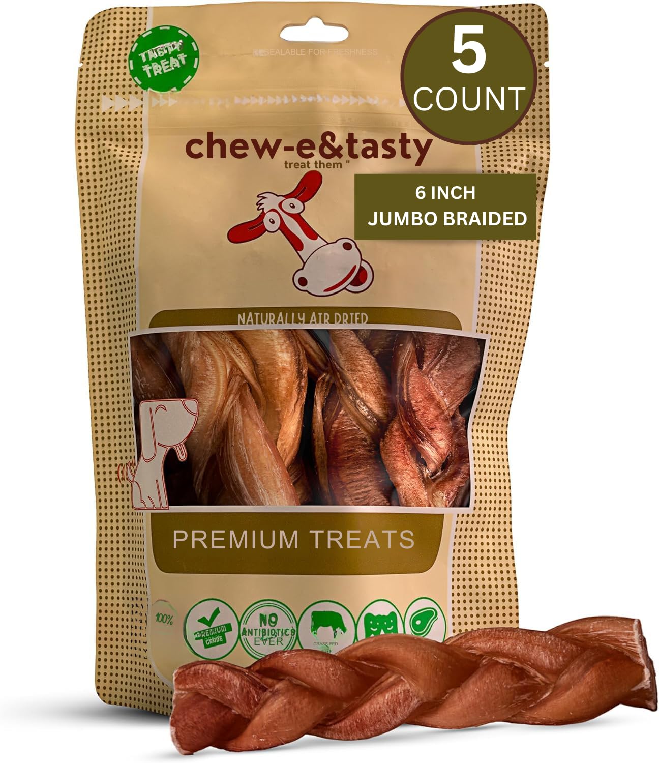 chew-e&tasty 6' Jumbo Braided Bully Sticks