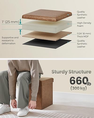 Miniatura 32 de SONGMICS cubo de almacenamiento de piel sintética, asiento, 15 pulgadas, Madera, Negro Negro -,Marrón,Gris-oscuro,Camel marrón,Marrón café,Crema