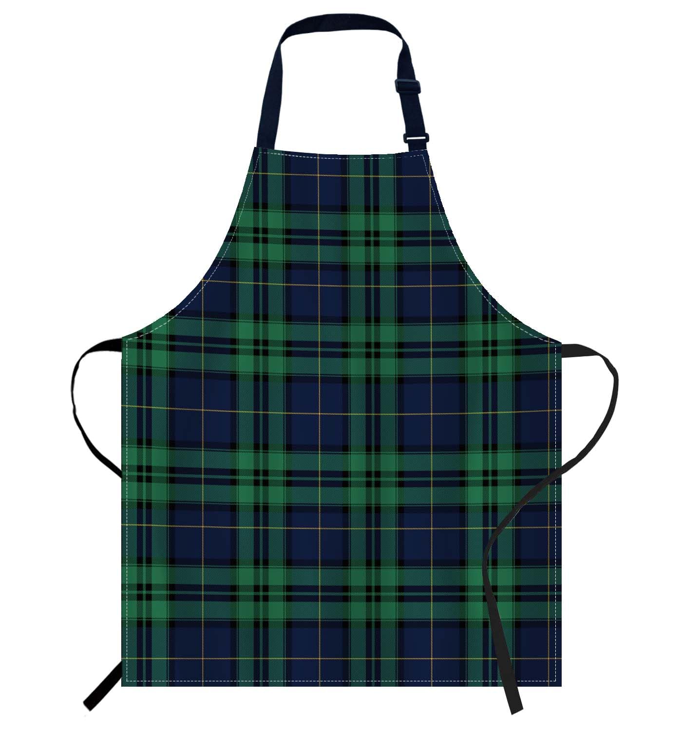 Smooffly Blue & Green Tartan Cooks Apron - Men & Women's Kitchen Aprons, BBQ & Catering Bibs, Blue and Green Tartan, 27x31 Inch