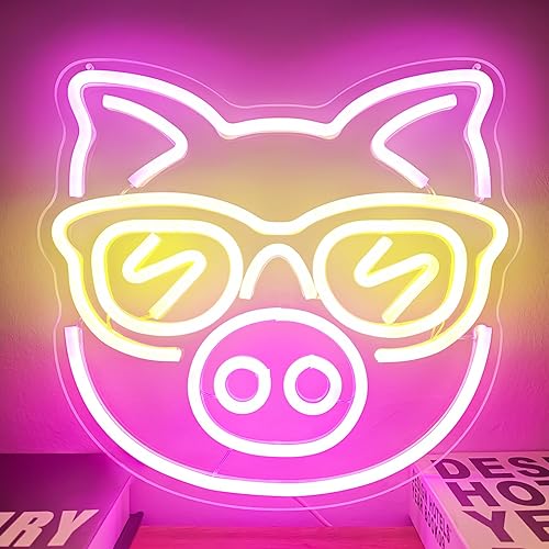 Panneau lumineux néon à DEL pour décoration murale Motif cochon portant des lune