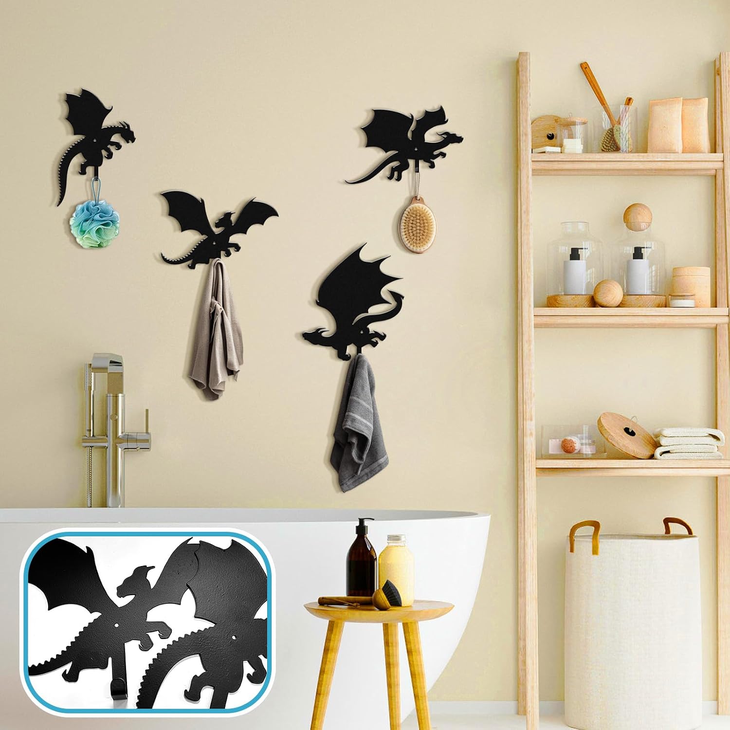 Dragon Wall Hooks Metal Black Dragon Coat Hook Clothes Towel Hanger Rack Wall Mounted Hook Key Hat Coat Hooks for Kids Decorative Wall Hanging Holder for Bedroom Bathroom Living Room