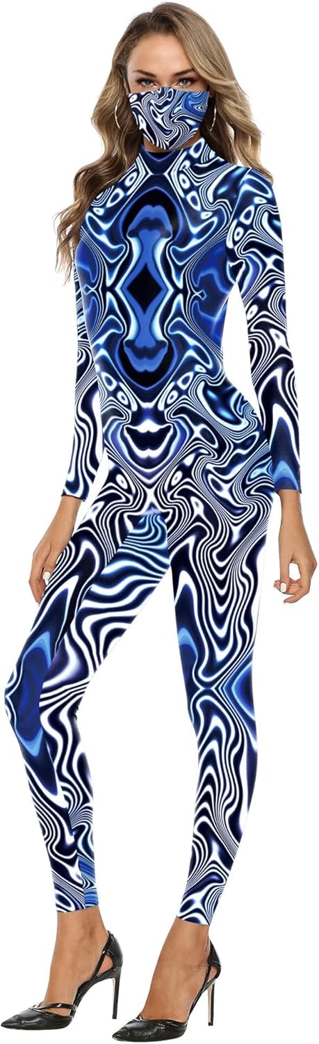 Unisex Halloween Party Costumes Jumpsuits Digital Printed Skinny Catsuit Costume - Image 2