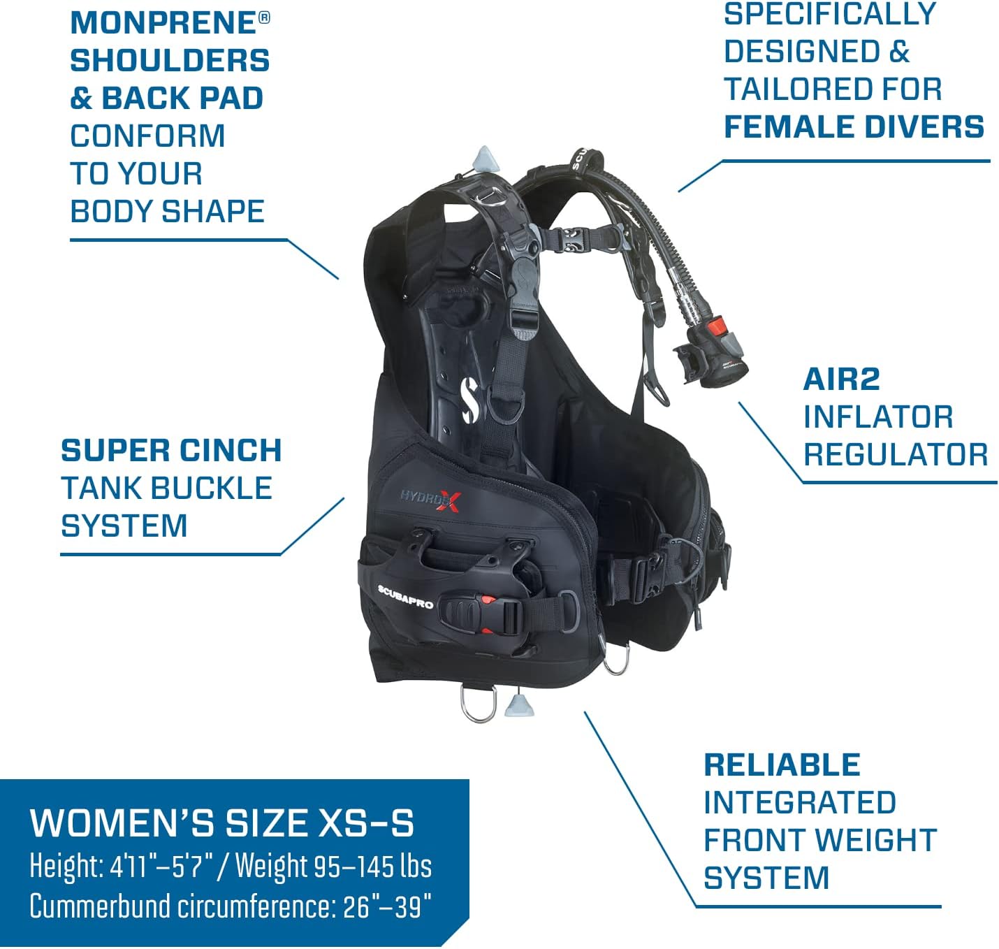Scubapro Hydros-X Women's Front Adjustable BCD : Sports & Outdoors