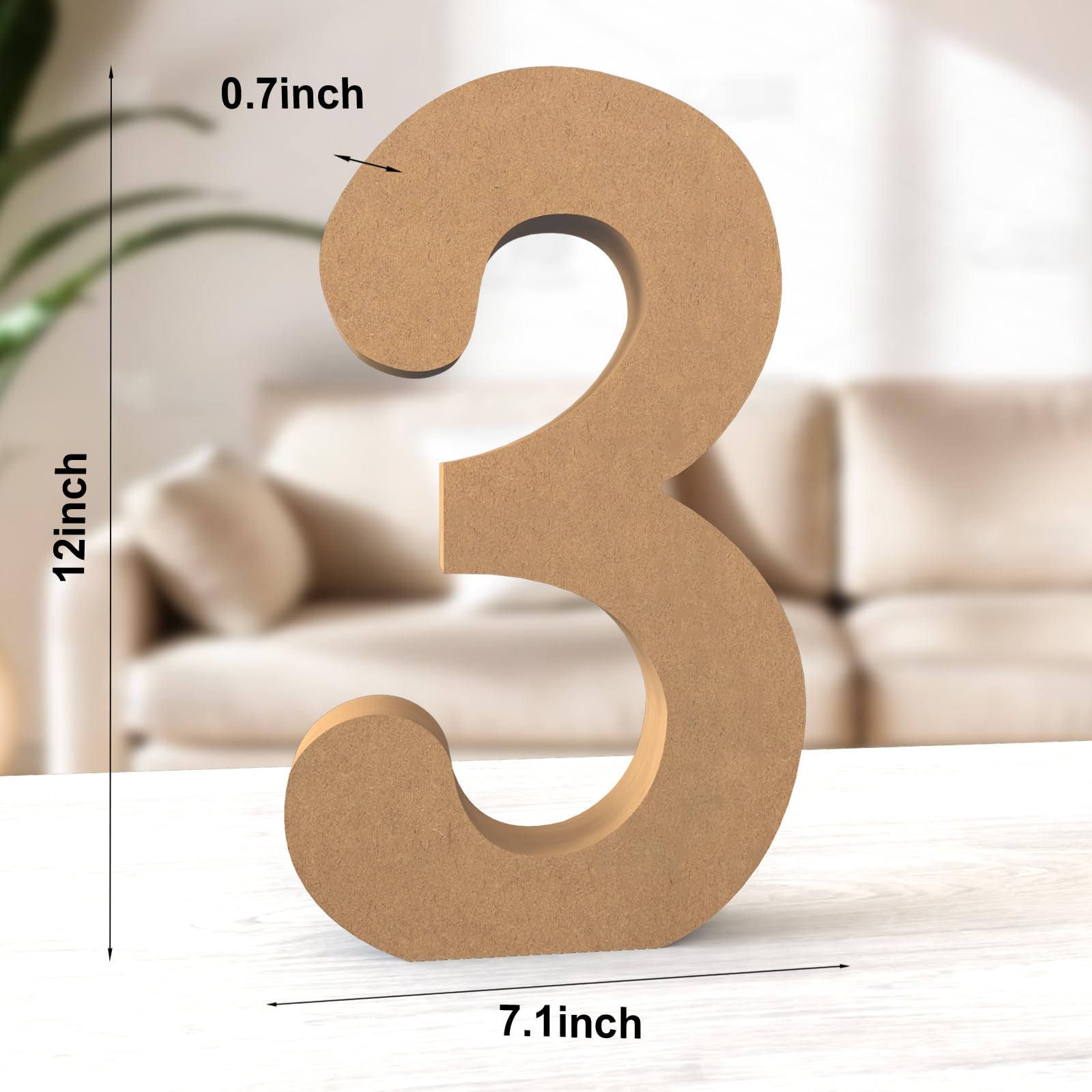 Aruatu 12 Inch Balsa Wooden Numbers Unfinished Wood Numbers for Wall Decor Decorative Standing Numbers Large Numbers for Wall Decoration for Craft Home Party Projects (3) - Image 2