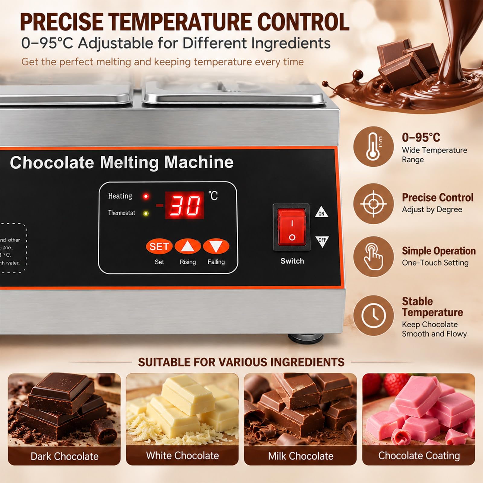 Macchina per il Temperaggio e lo Scioglimento del Cioccolato da 12kg 2-Tank