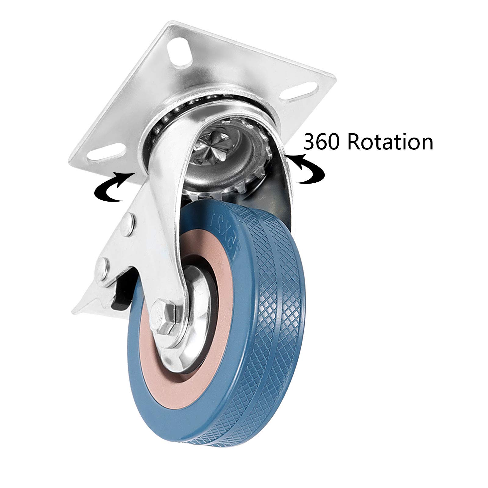 ZOENHOU Set di 8 ruote girevoli in gomma grigia, 7,6 cm, 400 kg, 360 gradi, in cloruro di polivinile, resistenti, per carrelli, mobili, banco da lavoro, carrelli, 4 con freno e 4 senza