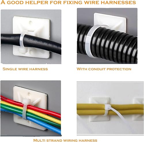 Miniatura 5 de Juego de 100 soportes adhesivos para bridas de cables, correas ajustables de plástico con cremallera, para gestión de conductos de mangueras de tubo