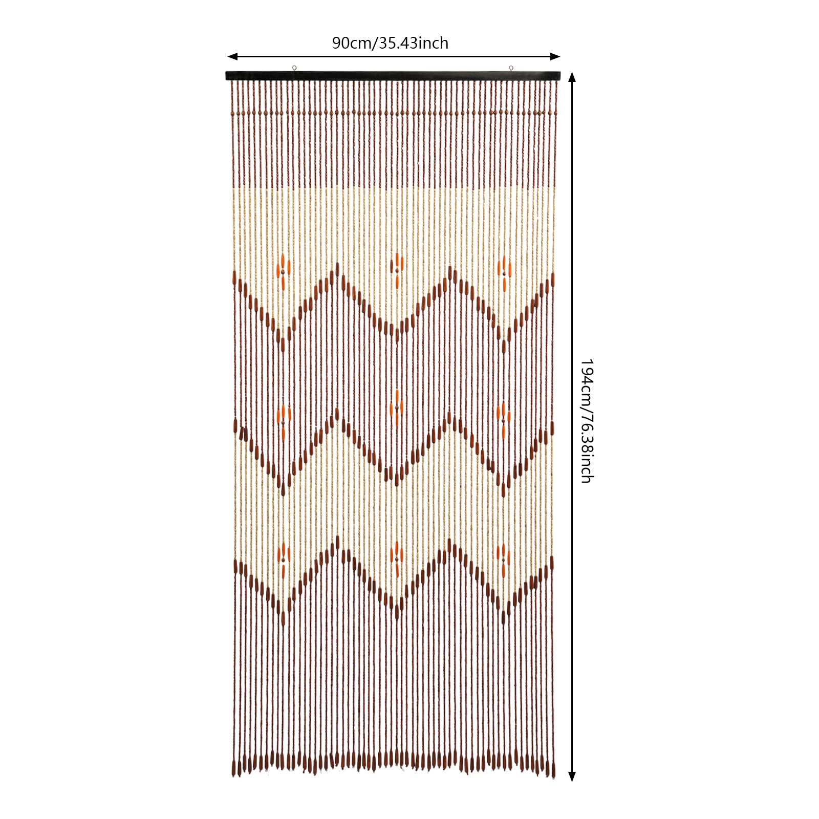 Rideau de Porte en Perles de Bois 90x194 cm, Rideau décoratif bohème rétro avec 60 brins, séparation de pièce pour Porte entrée Salon Chambre Balcon