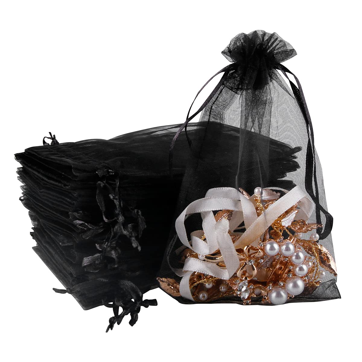 DoGeek 60pcs 2.76" X 3.54" Organza Bags, Mesh Bags with Drawstring Jewelry Pouches Wedding Favour Bag Small Gift Bags Wedding Party Christmas Gift Halloween Candy Bag (White, 9 * 7 cm) — view 18