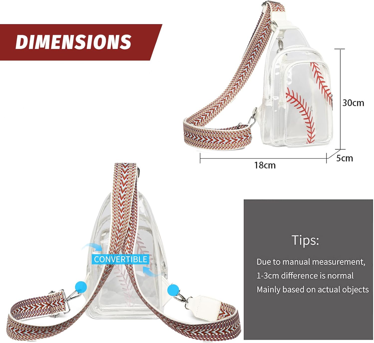 Clear Baseball Bag for Stadium Events, Clear Sling Bag Purses for women Crossbody Transparent, Crossbody Purses for Concerts Sports - Image 3