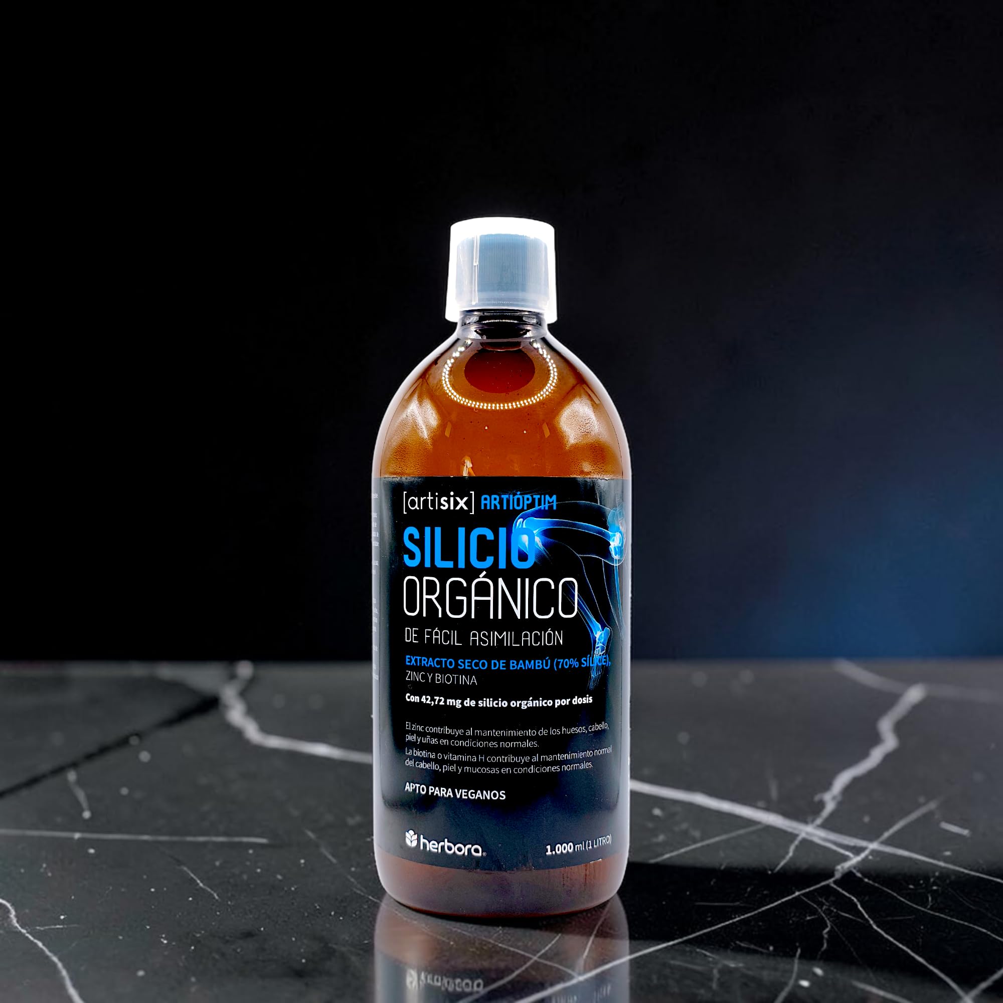 Herbora Silicio Orgánico - Pack Ahorro 2 x 1 Litro - Extracto de Bambú de Alta Asimilación con Zinc y Biotina - Refuerzo para Articulaciones, Huesos, Cabello, Piel y Uñas - Suplemento Líquido