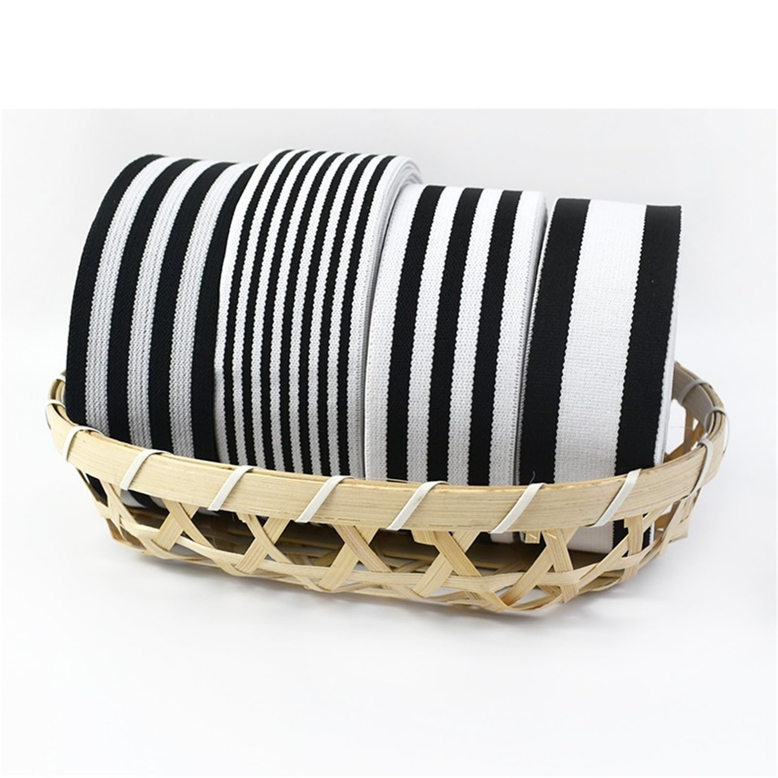 Banda Elástica de Nailon Bandas elásticas de nailon a rayas 2/5/10M | Cintas de goma for ropa, cinta elástica for decoración de pantalones, accesorios de costura DIY(WhiteBlack-F-50mm,10Meters)