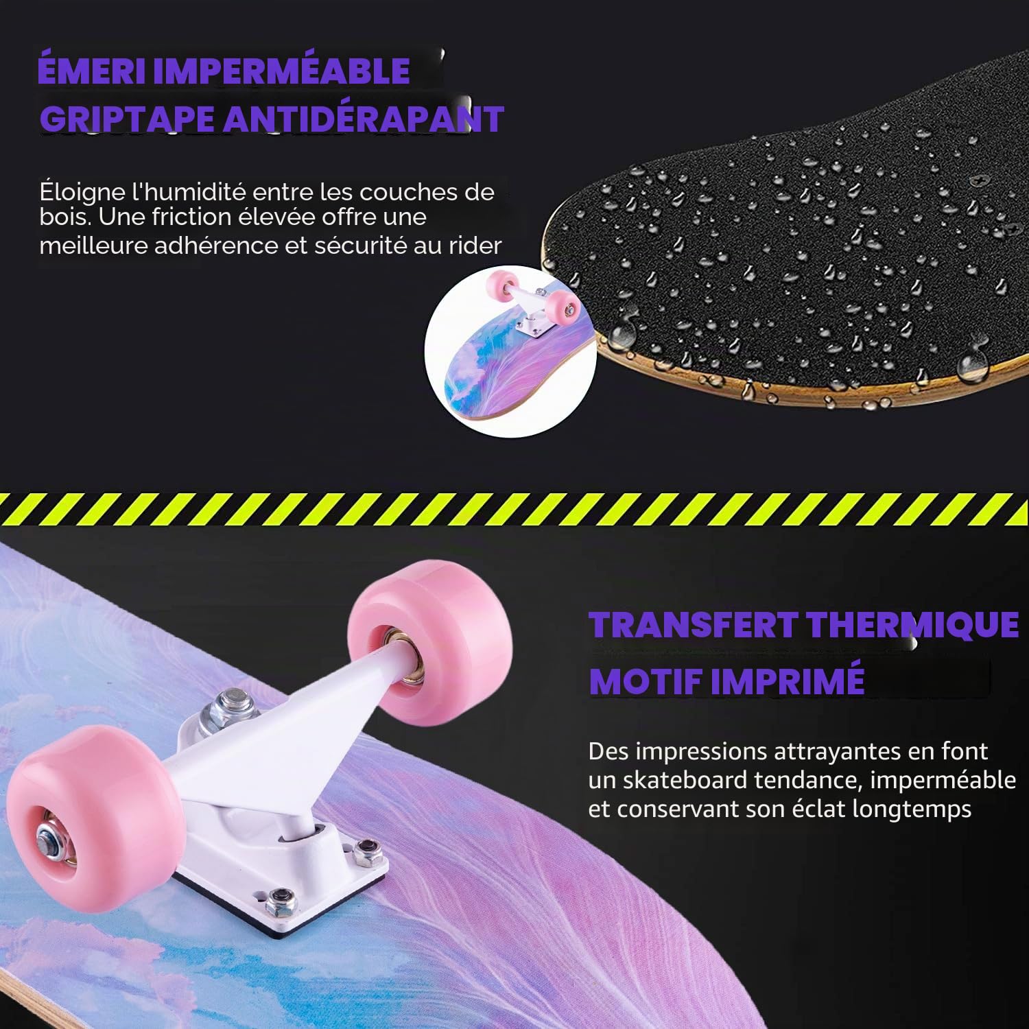 CLYCTIP Skateboard pour Les débutants, 80 x 20 cm Complète Skateboard 8 Plis Double Kick Concave Planche de Roulements ABEC-11 et Anti-Dérapant Roues PU Skate pour Jeunes et Adultes