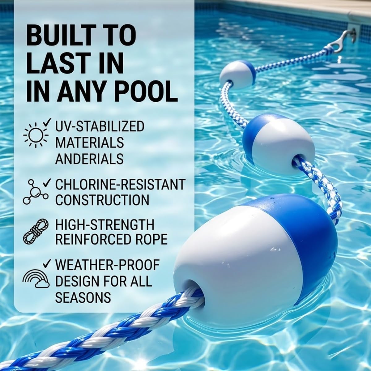 Genérico Cuerda de Seguridad Ajustable para Piscinas con Boyas y Ganchos de Acero Inoxidable - Separador de Piscina de 11 Metros para Mayor Seguridad en la Zona Profunda - Kit de Cuerda Flotante Dura