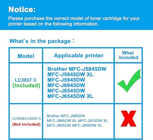 Miniatura 2 de LCL Cartucho de tinta compatible con pigmento de repuesto para Brother LC3037 XXL LC3037XXL LC3037C MFC-J5845DW MFC-J5845DW MFC-J5945DW MFC-J6945DW