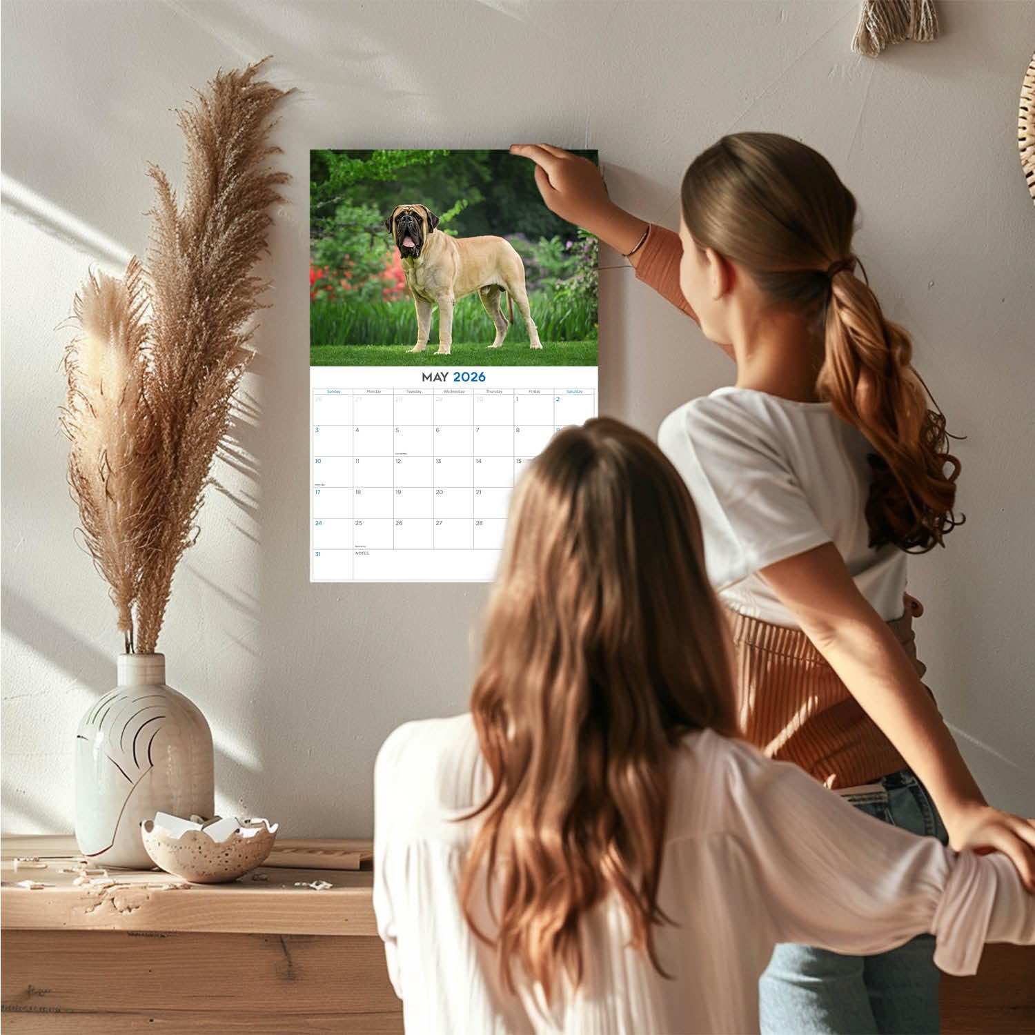 Calendario mensual de pared 2024 2025 de raza de perro, abierto de 12 x 18 pulgadas, papel grueso que no se corre, regalo, planificador académico para profesores, organizador y planificación,